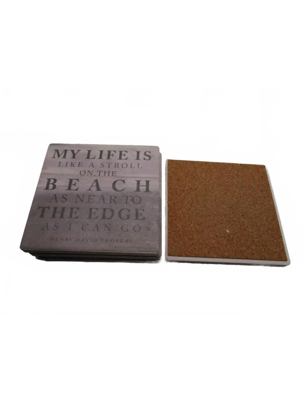 Vintage Tumbled Stone Beach Coasters Set of 4 Thoreau Quote 4.5x4.5
